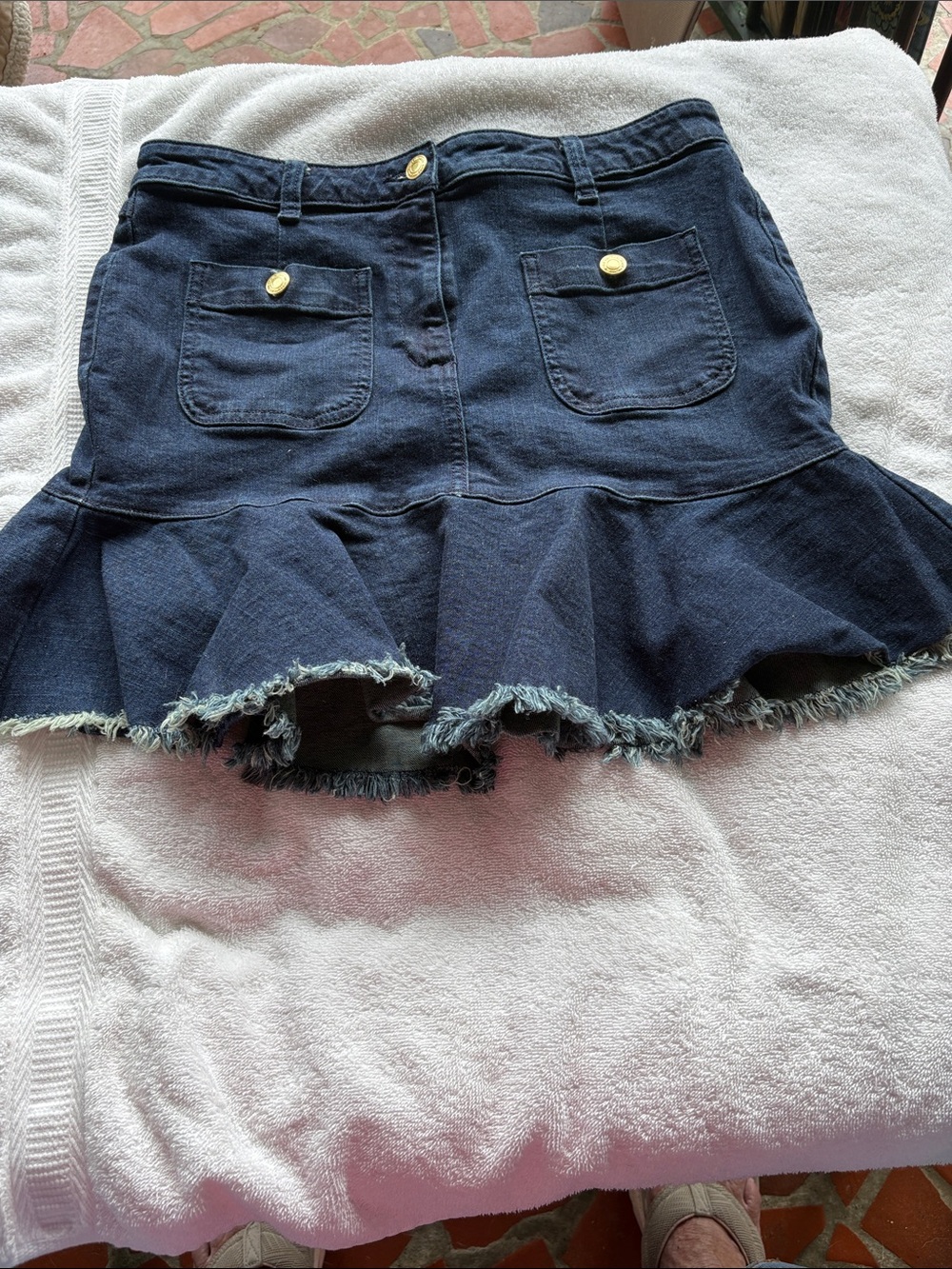 Michael Kors Dark Blue Denim Ruffle Mini Skirt Size 8